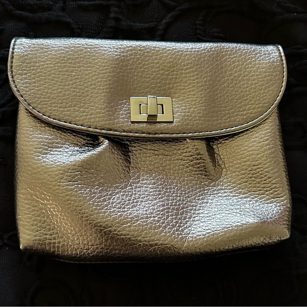 Neiman Marcus bronze faux leather clutch  5x6 inches